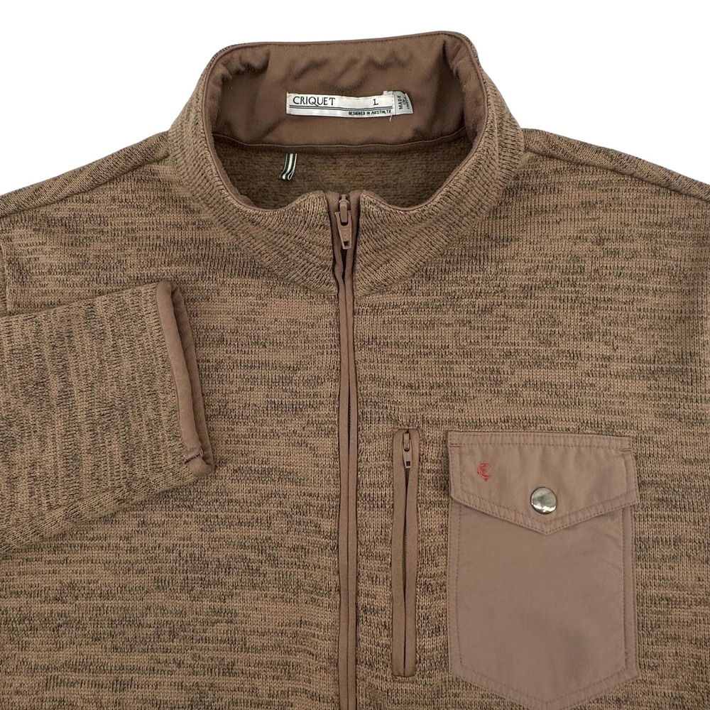 Criquet Mens Full Zip Fleece Jacket Brown Heathered Mock Neck Large